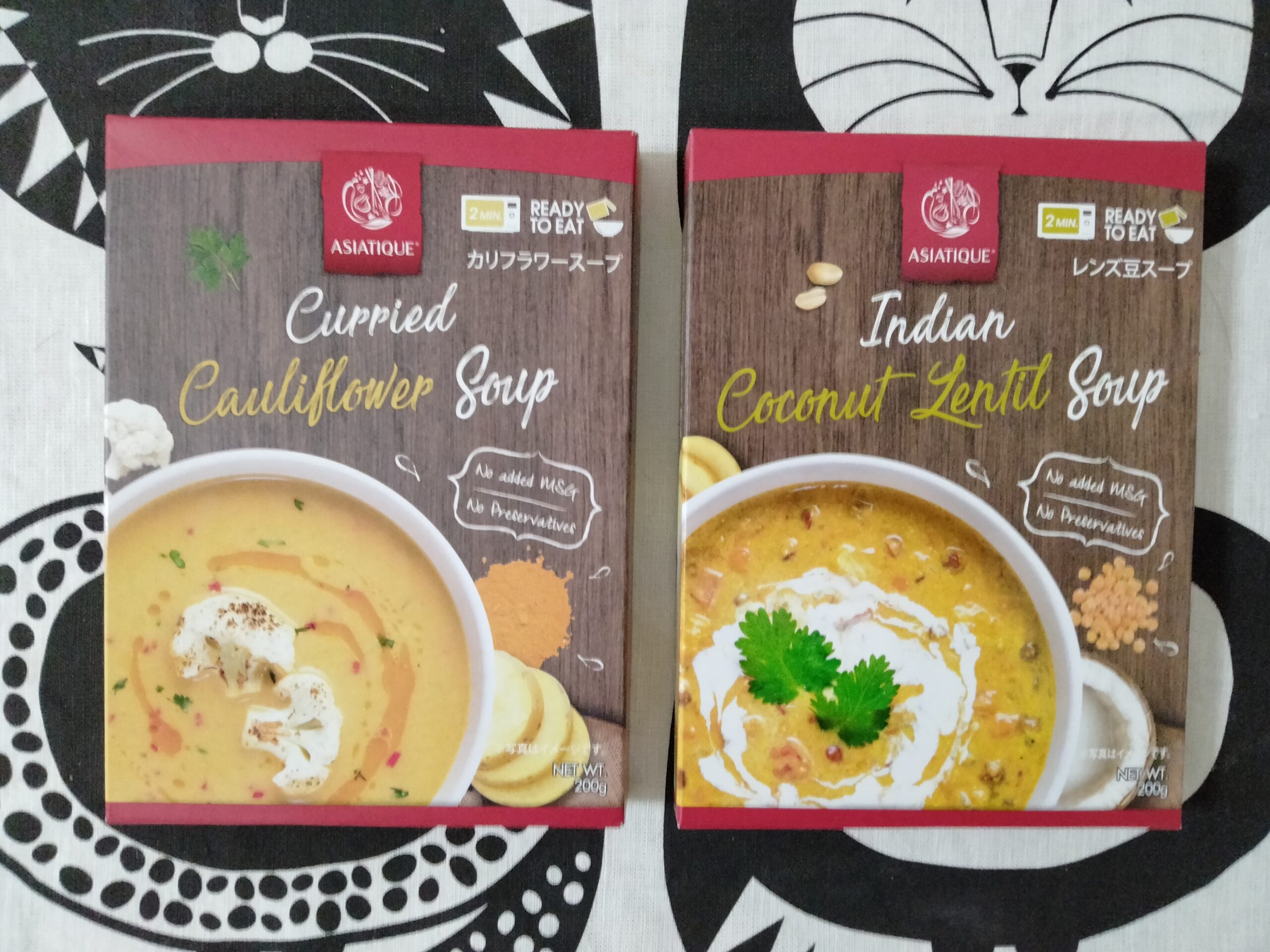 カリフラワースープ＆レンズ豆スープ Curried Cauliflower Soup & Coconut Lentil Soup ￥268×2